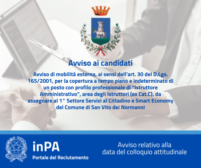 Avviso mobilità esterna 1° Settore - Avviso data colloquio Avviso mobilità esterna 1° Settore - Avviso data colloquio