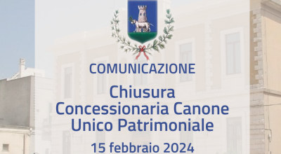 Chiusura ufficio concessionaria Canone Unico Patrimoniale