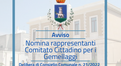 Avviso nomina rappresentanti Comitato Cittadino per i Gemellaggi