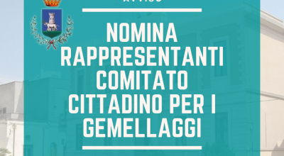 AVVISO NOMINA RAPPRESENTANTI COMITATO CITTADINO PER I GEMELLAGGI
