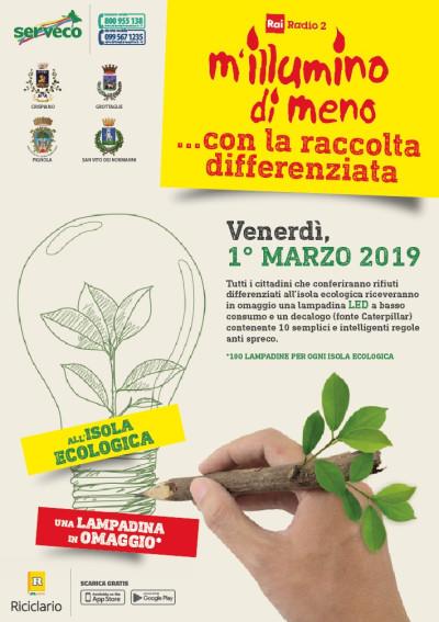 M'illumino di meno, due iniziative a San Vito dei Normanni.