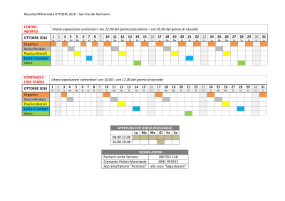 CALENDARIO RACCOLTA DIFFERENZIATA MESE OTTOBRE