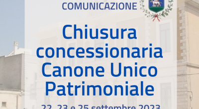 Chiusura ufficio concessionaria Canone Unico Patrimoniale